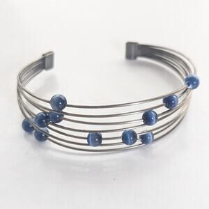 Bohemian Festival Style Multi Strand Catseye Beaded Gunmetal Gray Cuff Bracelet